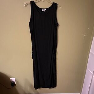 Go Fish Black Sleeveless Maxi‎ Dress with Side Tie Detail Size L Belted